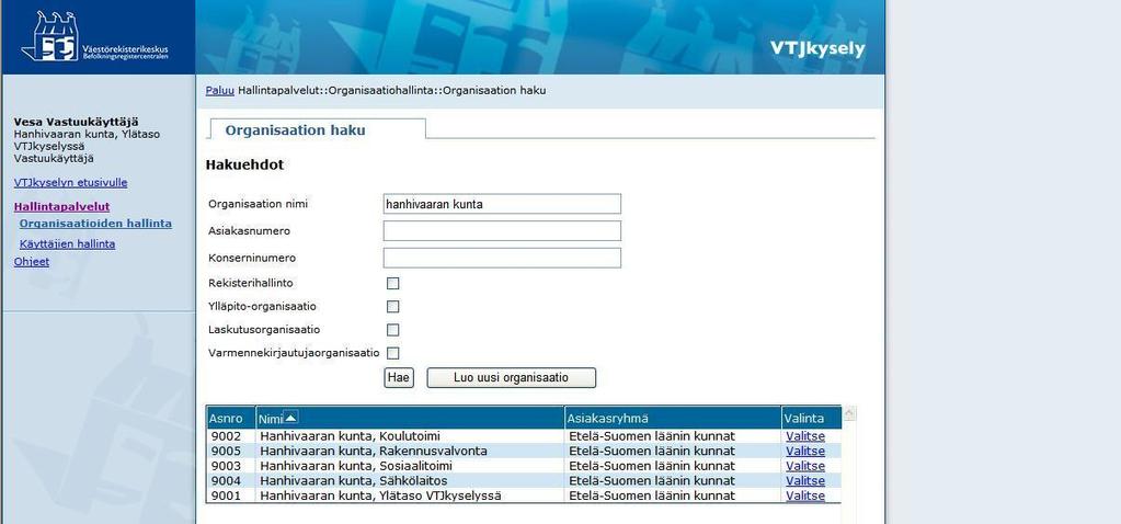 ANVÄNDARANVISNING 28 (32) BDS-förfrågning. Exempelvis måste Befolkningsregistercentralen skriftligen eller per e- post underrättas om en ändring av namnet på en organisation.