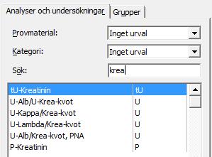 Beskrivning 3(5) Längre ner i formulärets vänstra sida visas aktuell analyskatalog.