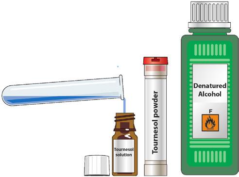 Experiment 7 Lackmuslösning Experiment 39 Ändra färgen 96% Etanol eller kommersiell etanol Pastörpipett Flaska för lackmuslösning Vatten Provrör med lock Lackmuspulver vinäger 2 pastörpipetter