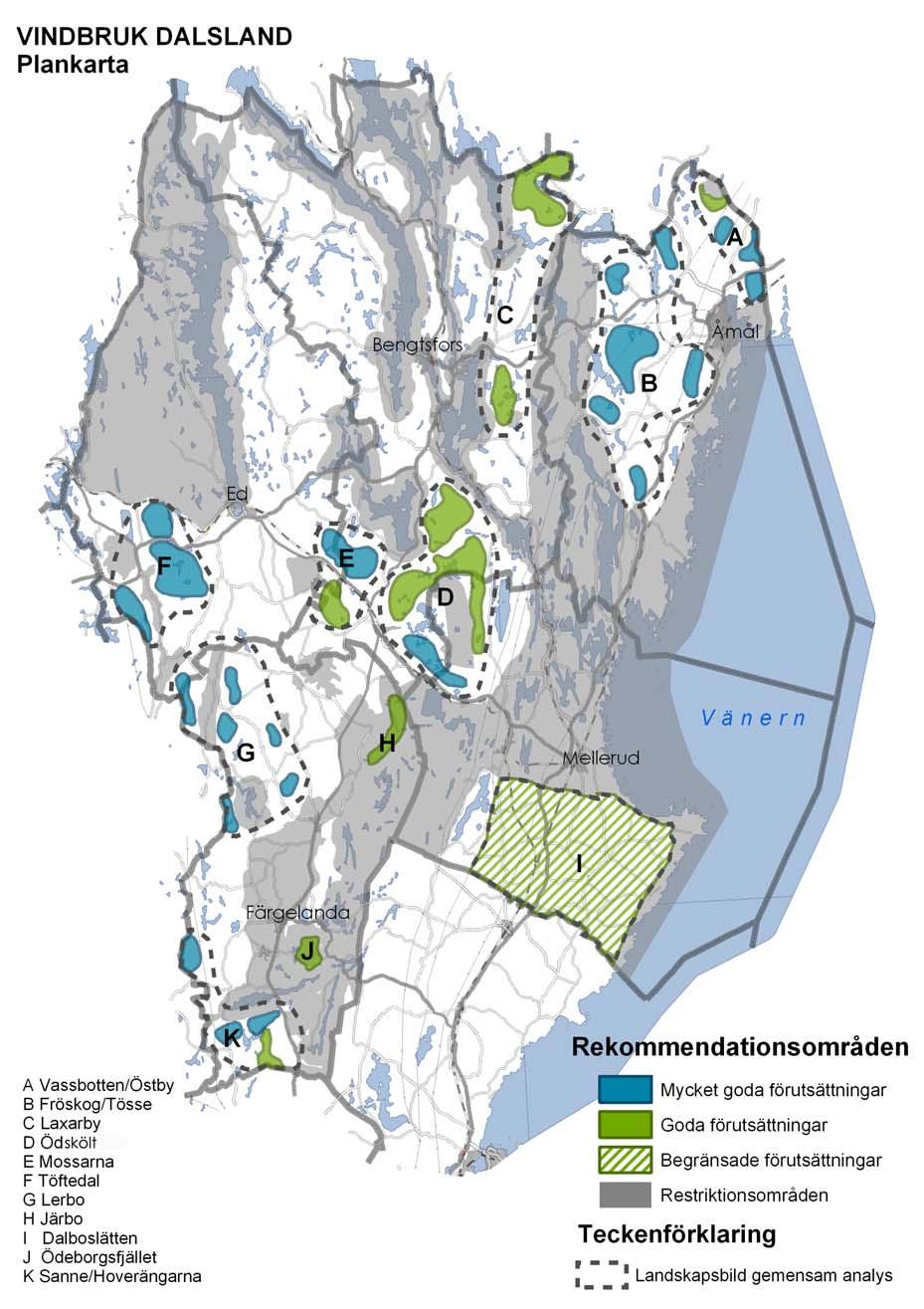 Rekommendationsområden för vindkraftsparker Kartan visar rekommendationsområden för vindkraftsparker.