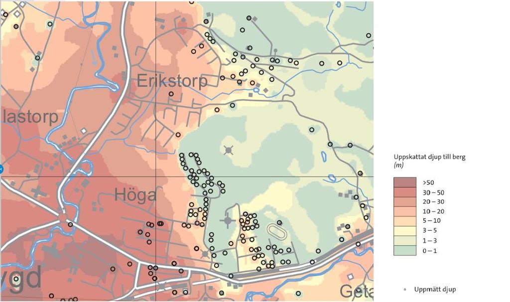 DETALJPLAN FÖR DEL AV FLÄSSJUM 4:97 ODINSLUNDSVÄGEN, BOLLEBYGD MUR GEOTEKNIK 9 Figur 3. Utklipp från jorddjupskartan, området är markerat med svart linje.