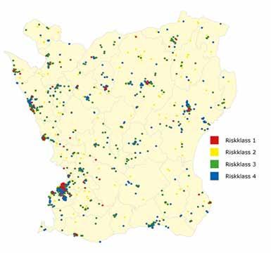 medan riskklass 4 betyder låg risk. Länsstyrelsen Skåne, 2014.