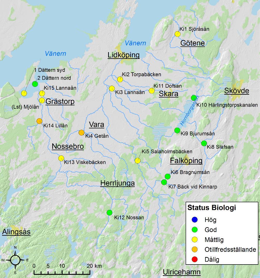 Medins Havs- och Vattenkonsulter AB Tabell 5. Surhetsindexet ACID och surhetsklassning enligt Naturvårdsverket (2007) i vattendrag i Lidans vattensystem 2016.