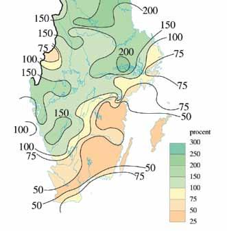 Avvikelse medeltemperatur Nederbörd Nederbörden i maj präglas av stora variationer.