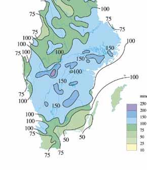 Avvikelserna var framförallt stora i de inre och östra delarna, där det