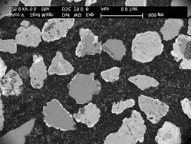 Av Figuren framgår att beläggningens utseende och tjocklek inte varierar nämnvärt mellan de olika proven. Figur 17 Illustration av typiska sållade snittade bäddkorn, T.V. > 500 µm och T.H.