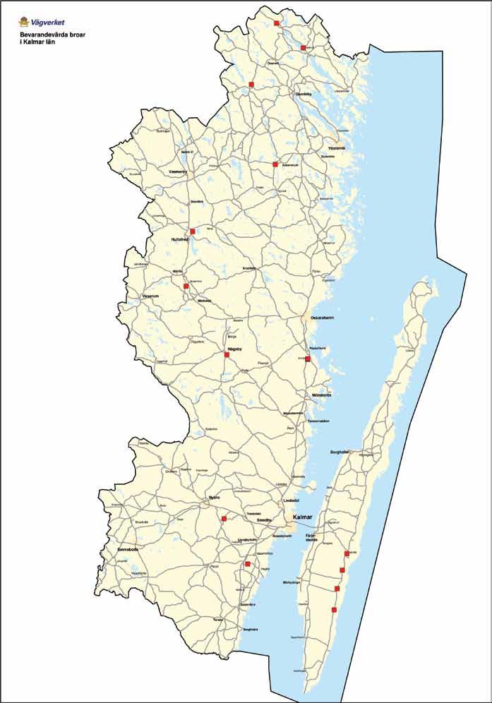 Karta över broarna i Kalmar län H23 H21 H58 H29 H86