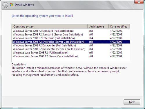 Core server installation Samma installationsprocedur bara man väljer Core server istället för fullständig