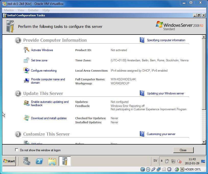 Inledande konfigurationer Windows server 2012 R2 stodc1 IP: 10.16.