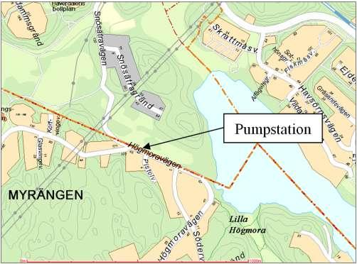 Illustration över föreslaget läge för pumpstation Huddinge kommun efterlyser därför besked från Stockholms stad huruvida det angivna läget är en möjlig placering.