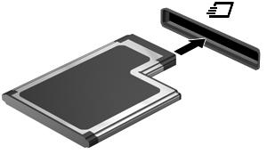 Sätta in ett ExpressCard-kort VIKTIGT: Förhindra skador på datorn och externa minneskort genom att inte sätta in ett PC Cardkort i ett ExpressCard-kortuttag.