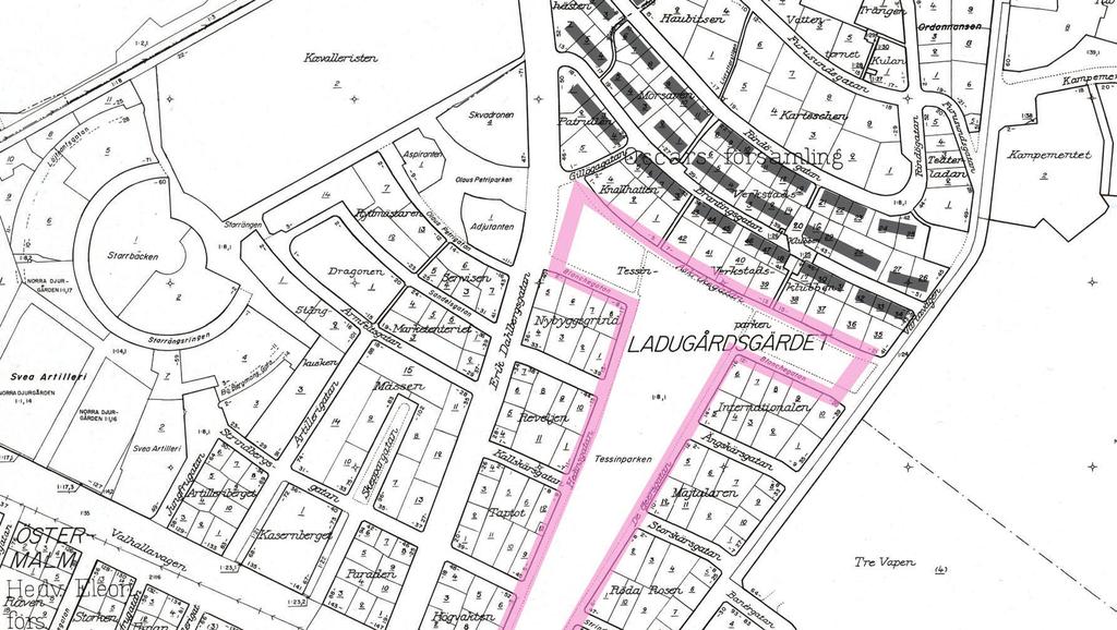 44 Horror limits 45 Nu vidare till Gärdet. Titta här. På Gärdet ville man inte alls bygga som vid Strandvägen (ovan till höger), på Gärdet ville man bygga friliggande hus-i-park istället.