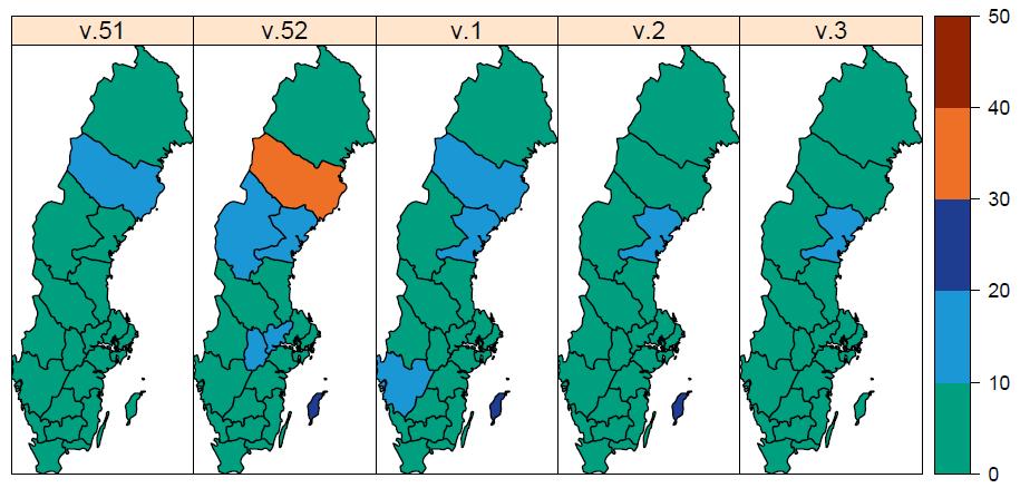 Sida 10 (18) Figur 1C. Andelen laboratorieanalyser positiva för influensa (alla typer) per, denna säsong och tidigare säsonger. Figur 2.