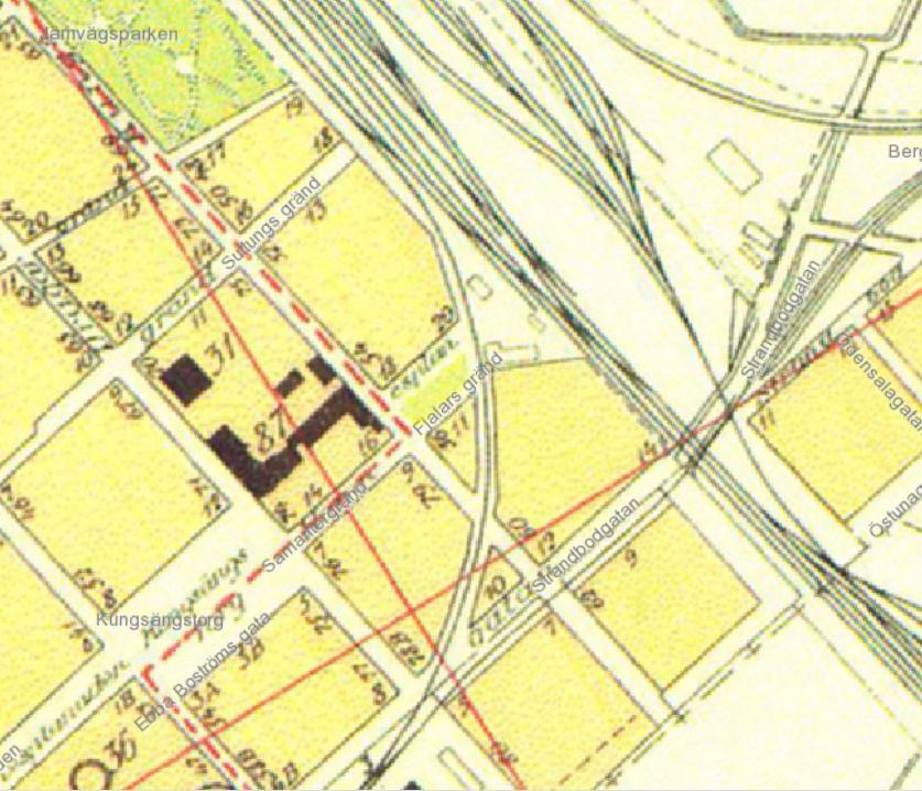 Uppdrag nr. 14U25035-30 Sida 4 (9) Figur 2: Utdrag ur Stadskarta över Uppsala stad från år 1930, kartan uppritad av Erik Nohldén. Källa www.uppsala.se/kartor.