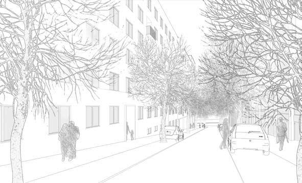 M² Typlägenheter, skala 1 : 3 0 0 2 R O K 56,0 M² E X E M P E L 3 R O K 67,5 M² Gränd mellan kv 2 & 3 perpektiv från