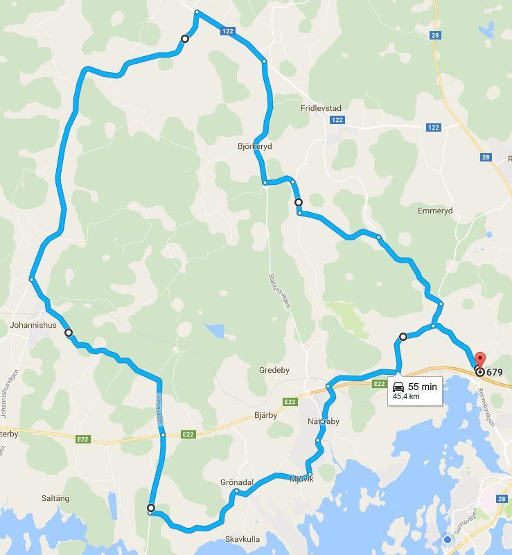 Tisdag 2 Runda: Rosenholm-Nättraby-Björkeryd-Tving-Johannishus-Hasslörondellen-Mjövik-Rosenholm (förlängd Pro Tour) Uppvärmning: Fri uppvärmning och återsamling efter järnvägskorsningen i Nättraby.