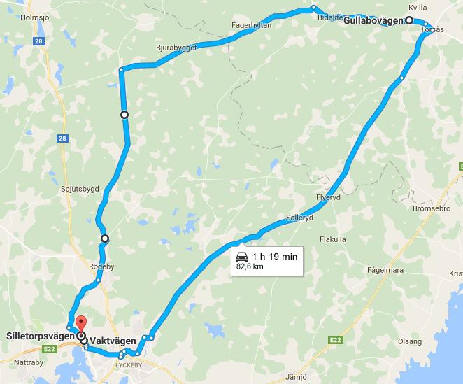 Söndag 2 Distans med fartinslag. Syftet är lång tid på cykeln. Körs gärna två, tre varv eller läggs ihop med annan runda. Runda: Rosenholm-Augerum-Torsås-Bidalite-Ledjakrysset-Rödeby-Rosenholm.