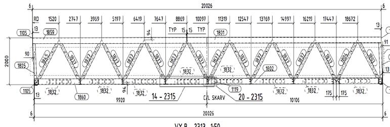 Figur 4.18 Vald monolit av NS29 (ELU, 2017) Monoliten har en spännvidd på 20 meter och bredden har ett totalt mått på fem meter. Två meter är till för gång bredden och tre meter för cykelbredden.