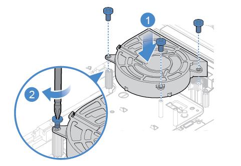 3. Koppla loss systemfläktens kabel från systemkortet. 4. Byt ut systemfläkten. Bild 66. Ta bort systemfläkten Bild 67. Installera systemfläkten 5. Anslut systemfläktens kabel till systemkortet. 6. Slutför bytet av delar.