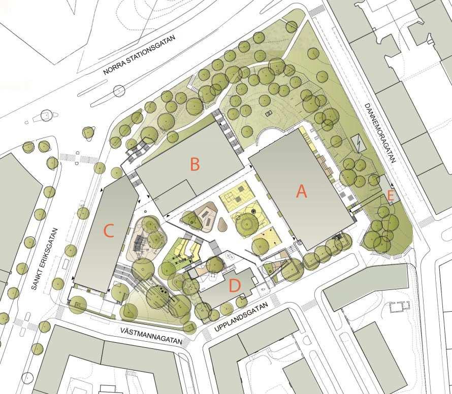 Sida 4 (7) Planförslaget Situationsplan med föreslagen tillbyggnad av Rödabergsskolan.