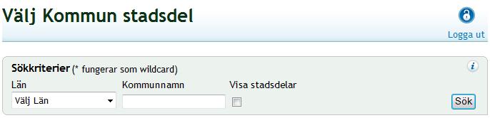 4.3.1 Lägg till/ta bort Kommun, Stadsdel 1. Klicka på Lägg till/ta bort för att ändra uppgifterna. Sidan Välj Kommun stadsdel öppnas i ett nytt fönster.