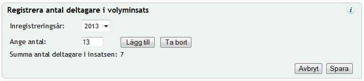 Period: Visar vilken period som insatsen har pågående verksamhet. Datum som visas är insatsens startdatum samt slutdatum, om slutdatum finns registrerat på insatsen.