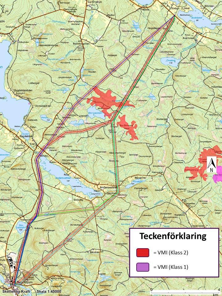 Figur 5 Karta med våtmarker (från Våtmarksinventeringen) Förutsedd miljöpåverkan Generellt har utredningsstråken planerats för att begränsa intrång och störningar på berörda intressen så långt