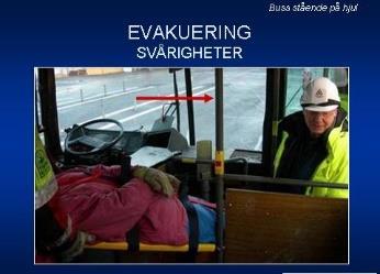 Det kan vara svårt att med bår svänga runt inne i bussen och vid utgångarna.