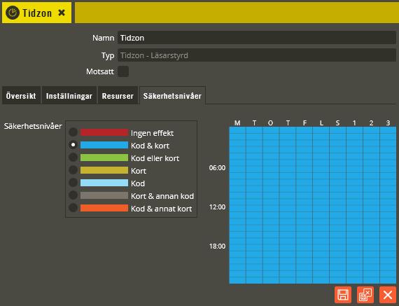 Multiaccess Styra 8.3 Programmering: Tidzoner, läsarstyrd, larmförbikoppling 179 Skapa en läsarstyrd tidzon för Larmförbikoppling (larmfrånslag). Välj tidzonstyp Läsarstyrd.