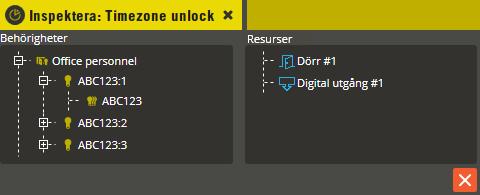 Expandera ut den vänstra trädstrukturen för Behörigheter. Där framgår i vilken/vilka behörighet/er tidzonen ingår.