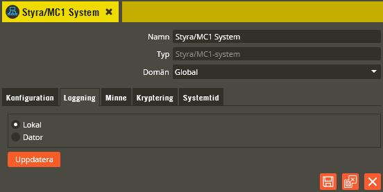 Multiaccess Styra 8.3 Programmering: Enhetskonfiguration, system 32 Här kan du välja om systemet skall skicka sina händelseloggar kontinuerligt till databasen eller inte.