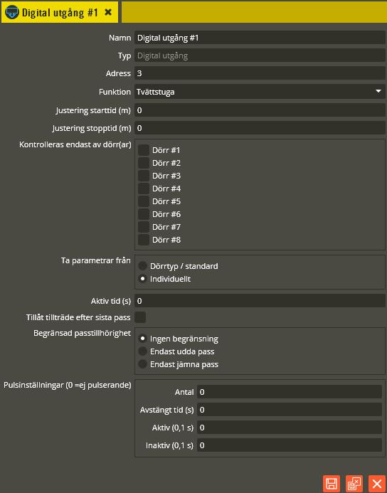 Multiaccess Styra 8.3 Programmering: Enhetskonfiguration, baskort, utgång 64 Se sidan 57 för programmering av övriga utgångsfunktioner samt förklaring till fälten Namn, Typ, Adress och Funktion.