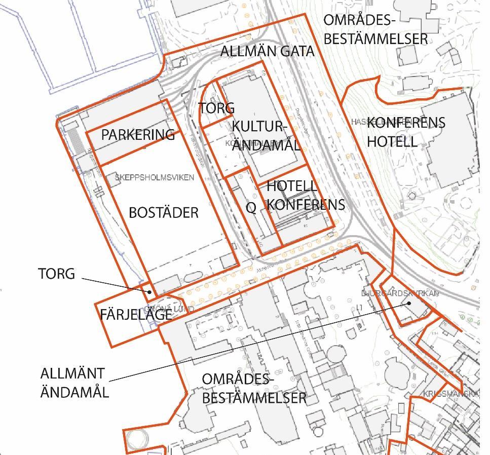 Sida 10 (53) Karta som visar bestämmelser i gällande detaljplaner Kommunala beslut i övrigt Ett planarbete för Skeppsholmsviken påbörjades 1999 och under 2005 hölls ett programsamråd.