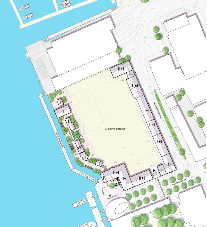 Sida 19 (53) Illustration som visar planförslaget med antalet våningar på bebyggelsen.