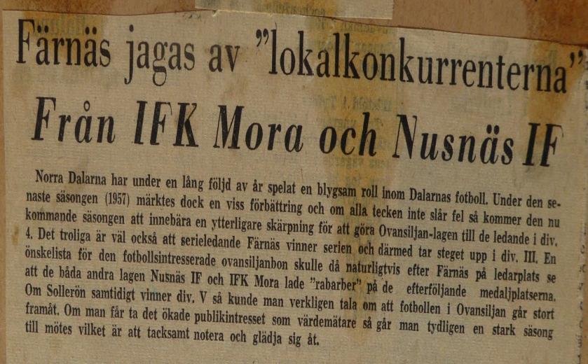 Järna närmast vinst mot uddlöst Färnäs. Text från tidningsreferat. 27/4-1958. Färnäs lyckades ganska effektivt dölja serieledartakterna i söndagen vänskapsmatch på sandplanen mot Järna.