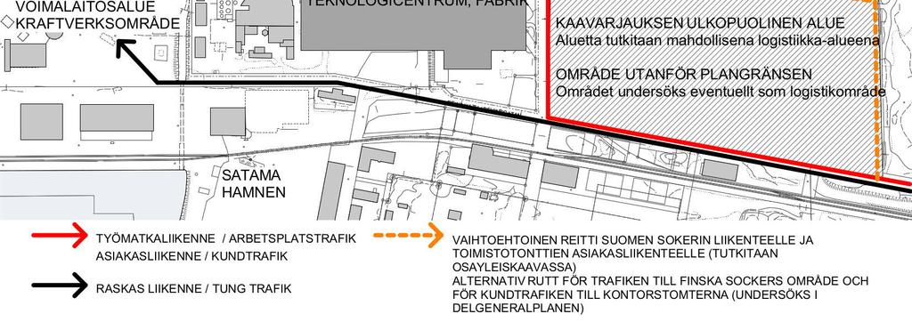 Detaljplanen tillåter inte att öppna parkeringsfält placeras invid Frilundsvägen.