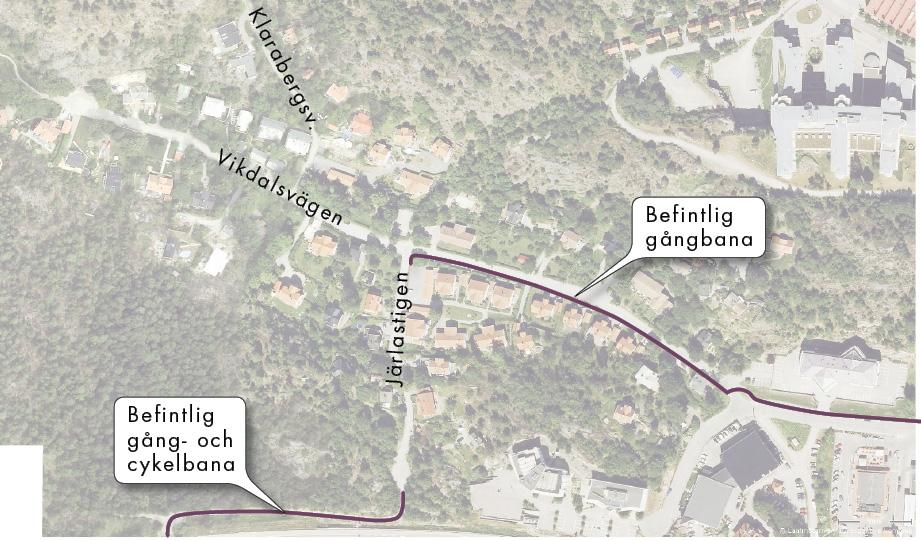 doc PM Gångbanor Talliden och Vikdalen Figur 2.3. Befintlig gångbana längs med Vikdalsvägen och i förlängningen på Järlastigen. 2.1.