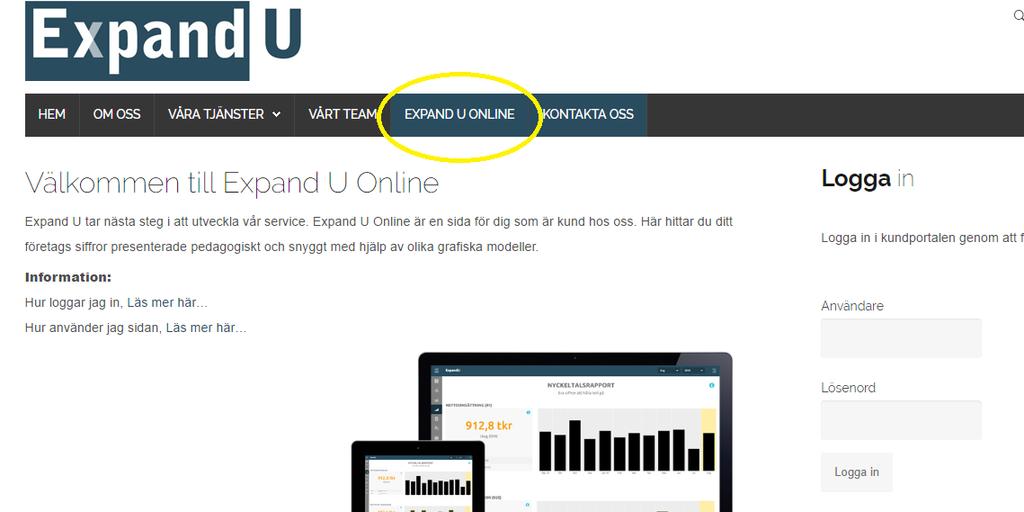 Inledning Expand U Online är en onlinetjänst som används för att presentera och analysera ert företags ekonomi.
