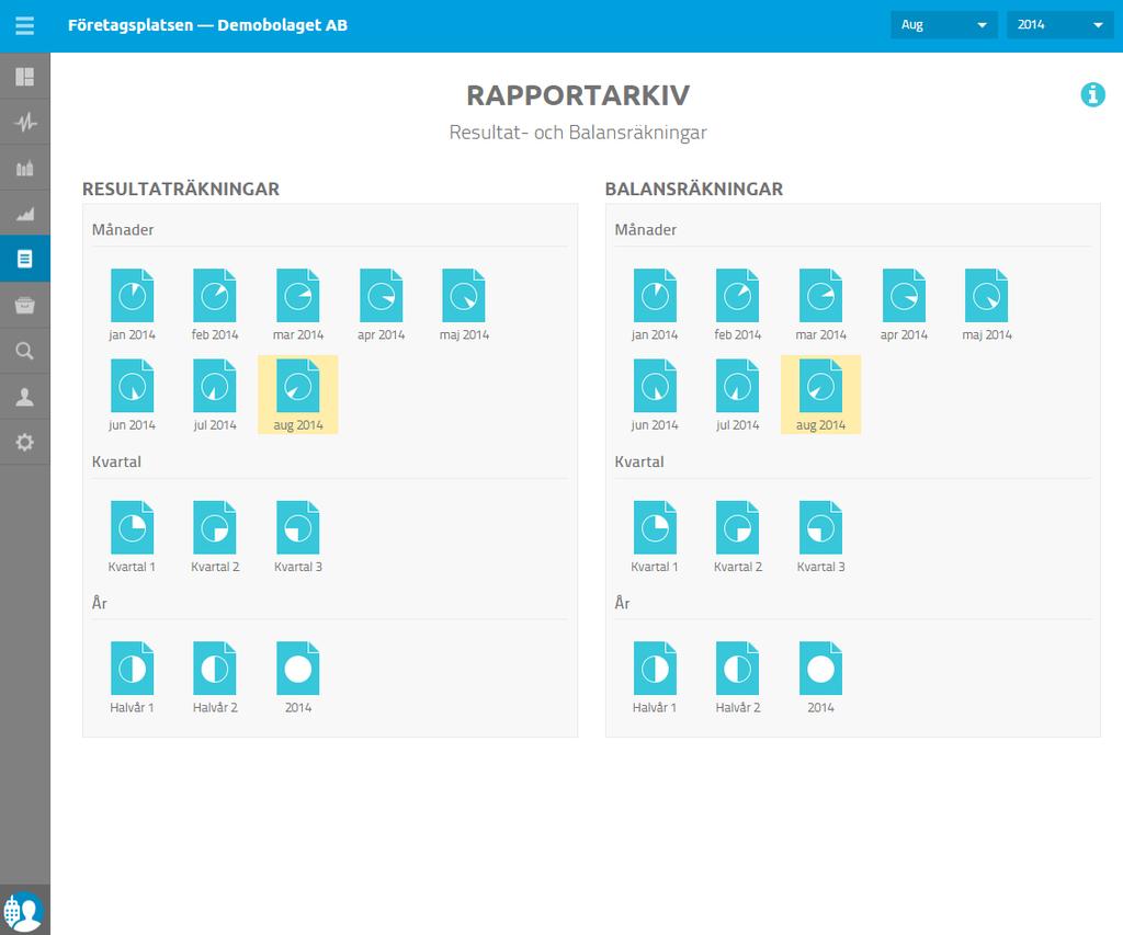 Klassiska rapporter Under detta menyval finns ett Rapportarkiv med färdiga balans- och resultatrapporter.