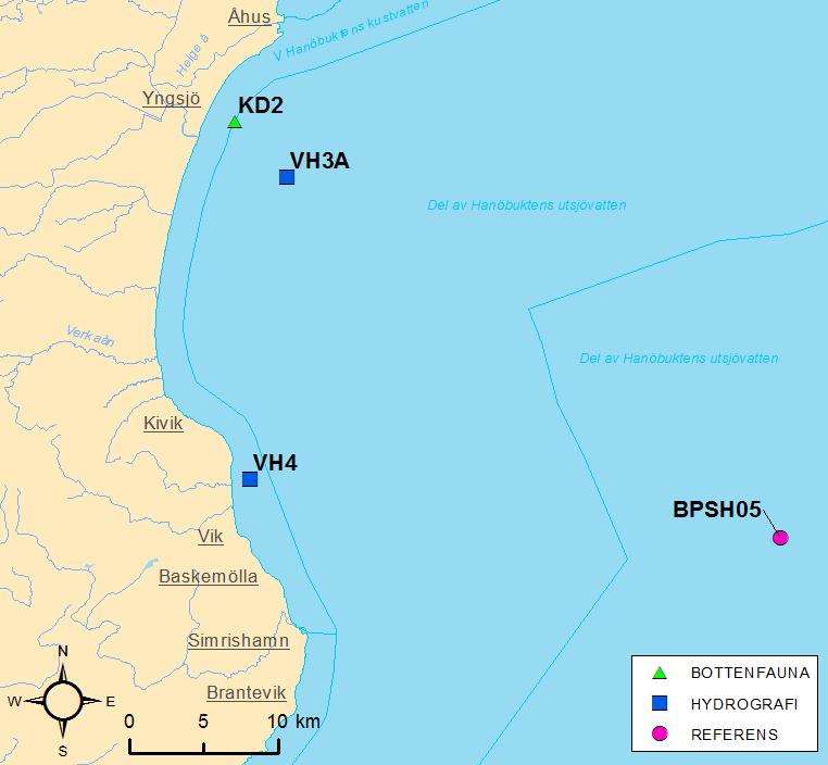 Medins Havs- och Vattenkonsulter AB Resulat för varje delområde Västra Hanöbukten (VH3A & VH4) Längs den exponerade kuststräckan från Åhus till Simrishamn ligger stationerna VH4 (Stenshuvud) och VH3A