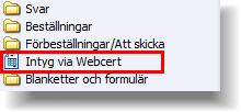 Patientens journalinnehåll Så fort ett intygsutkast skapats i Webcert visas det i patientens journal under rubriken Intyg via Webcert (se bild