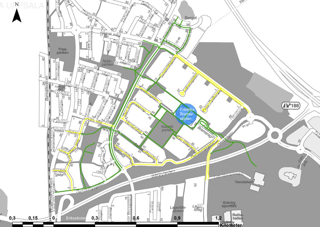 Inom det aktuella inventeringsområdet utgör Nyby Centrum, där skolan ligger centralt placerad, huvudområdet.