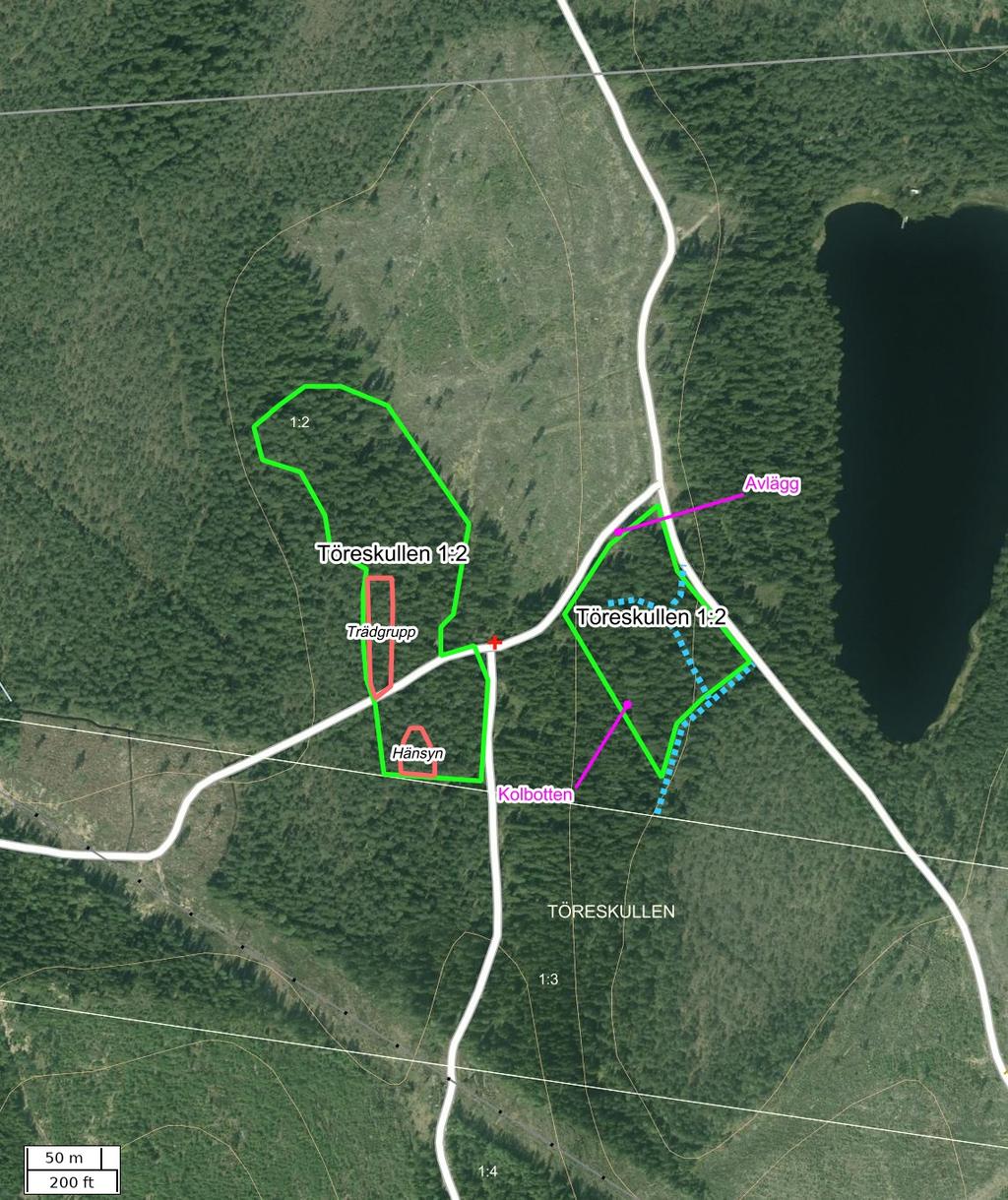 Traktdirektiv 18-09-03 09:10 Töreskullen 1:2 Hushållningssällskapet Skog Detaljkarta Skala: ~1:3500