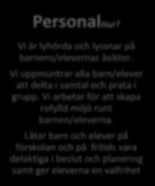 diskussioner kring värdegrund, samt se nedan Elever och lärare Under skolråd och APT MÅL(vad?) Metod/ Aktivitet Bemötande- er att lyssna på varandra och ta vara på varandras styrkor EleverHur?