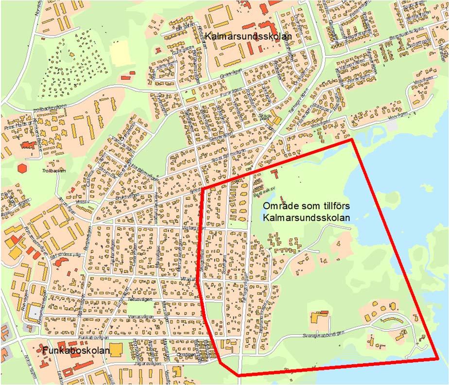 Kalmarsundsskolan Kalmarsundsskolan tillförs ett område i östra Berga. Gräns vid Skogsliden. Tillhör i dag Funkaboskolan.