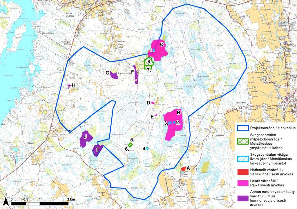 FCG DESIGN OCH PLANERING AB MILJÖKONSEKVENSBESKRIVNING 70 (263) huvudsakliga trädarten och kalhygge samt skogsbruksåtgärder har begränsats. Områdets storlek är ca 0,2 km 2.