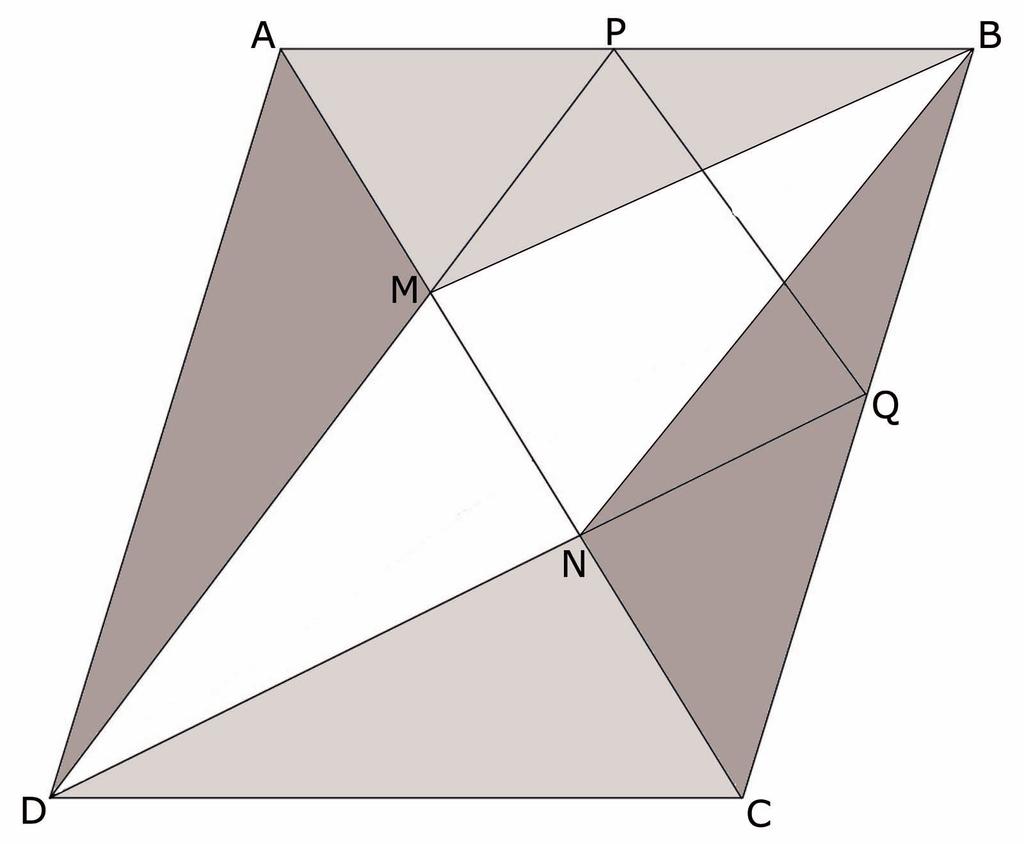 Figur 4: Problem 6 Alltså är motstående sidor i fyrhörningen ABCD lika långa, vilket medför att den är en parallellogram, med AC som diagonal.