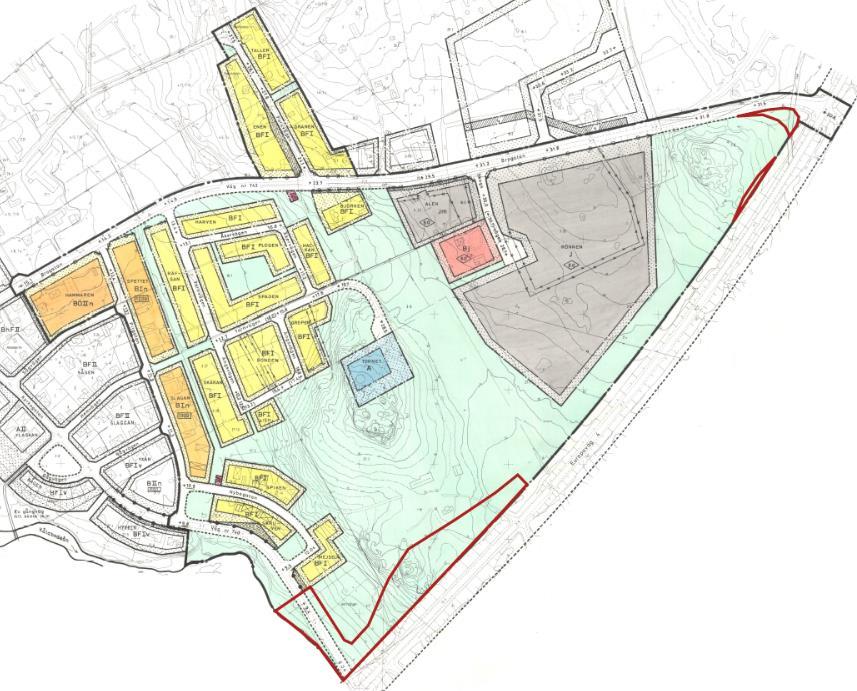 4. Stadsplan för nordöstra delen av Ånäset samhälle Laga kraft: 1975-06-02 (Genomförandetiden är slut) Figur 4. Utklipp ur stadsplanens plankarta.