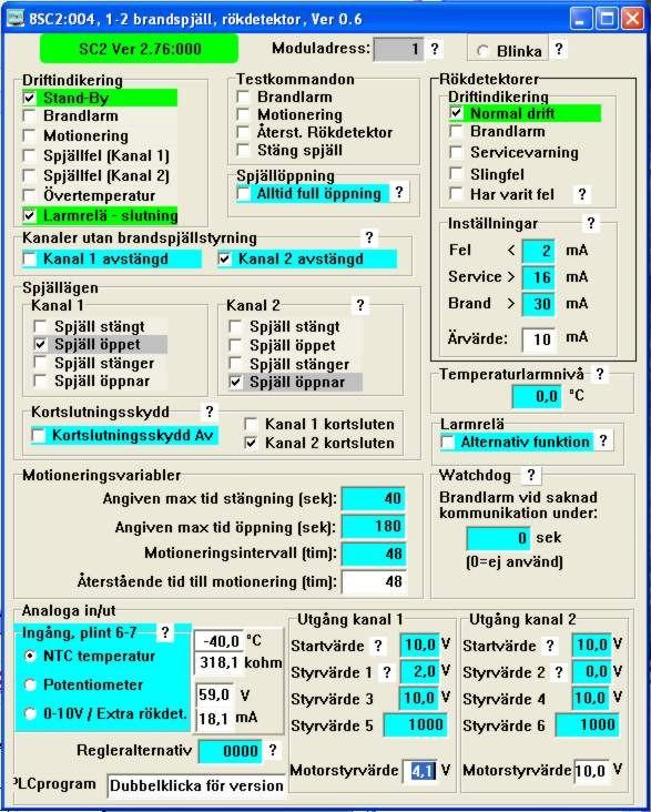 Processbild Processbilden (Visual formulär) är ett bra hjälpmedel vid driftsättning och felsökning. Detta ger en överblick på varje spjällmoduls status.