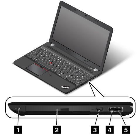 Höger sida Bild 3. Höger sida 1 Kombinerad audiokontakt 2 Optisk enhet (vissa modeller) 3 USB 2.